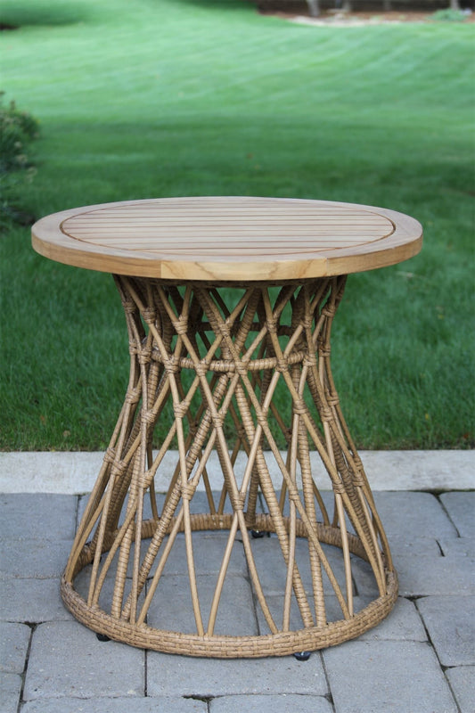 Outdoor Interiors TNA2100-BH 21.5 Teak and Wicker Bohemian Accent Table