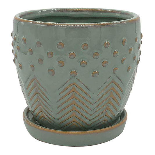 Milton Planter with Attached Saucer - Green