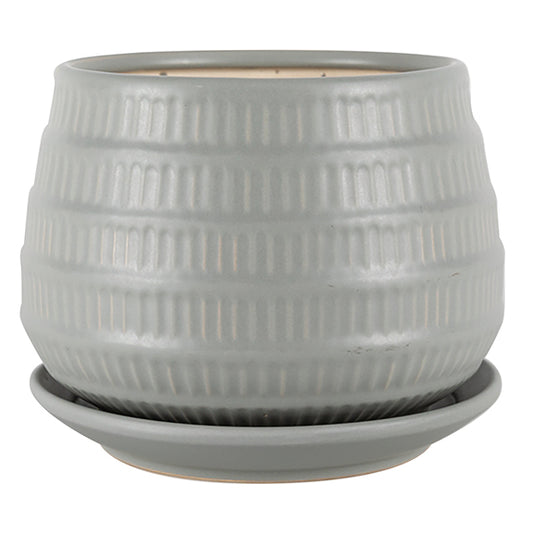Tally Planter with Attached Saucer - Matte Light Grey