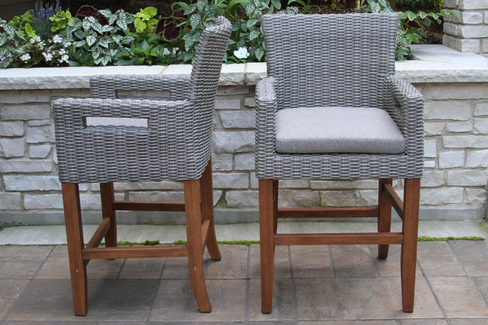 Outdoor Interiors 45495 Balcony Height Light Grey Wicker and Eucalyptus Armchair with Handles 2-Pack