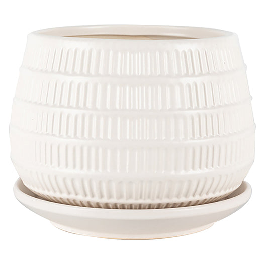 Tally Planter with Attached Saucer - Matte White