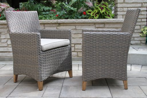 Outdoor Interiors TNA2222 Teak & Driftwood Grey Wicker Dining Chairs with Sunbrella 2 Pack