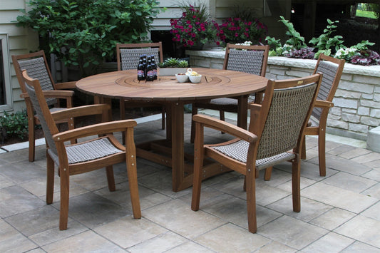 Outdoor Interiors 20663 Eucalyptus Round 63 in. Dia. Dining Table with Lazy Susan with 21090GR Chairs 7pc Set