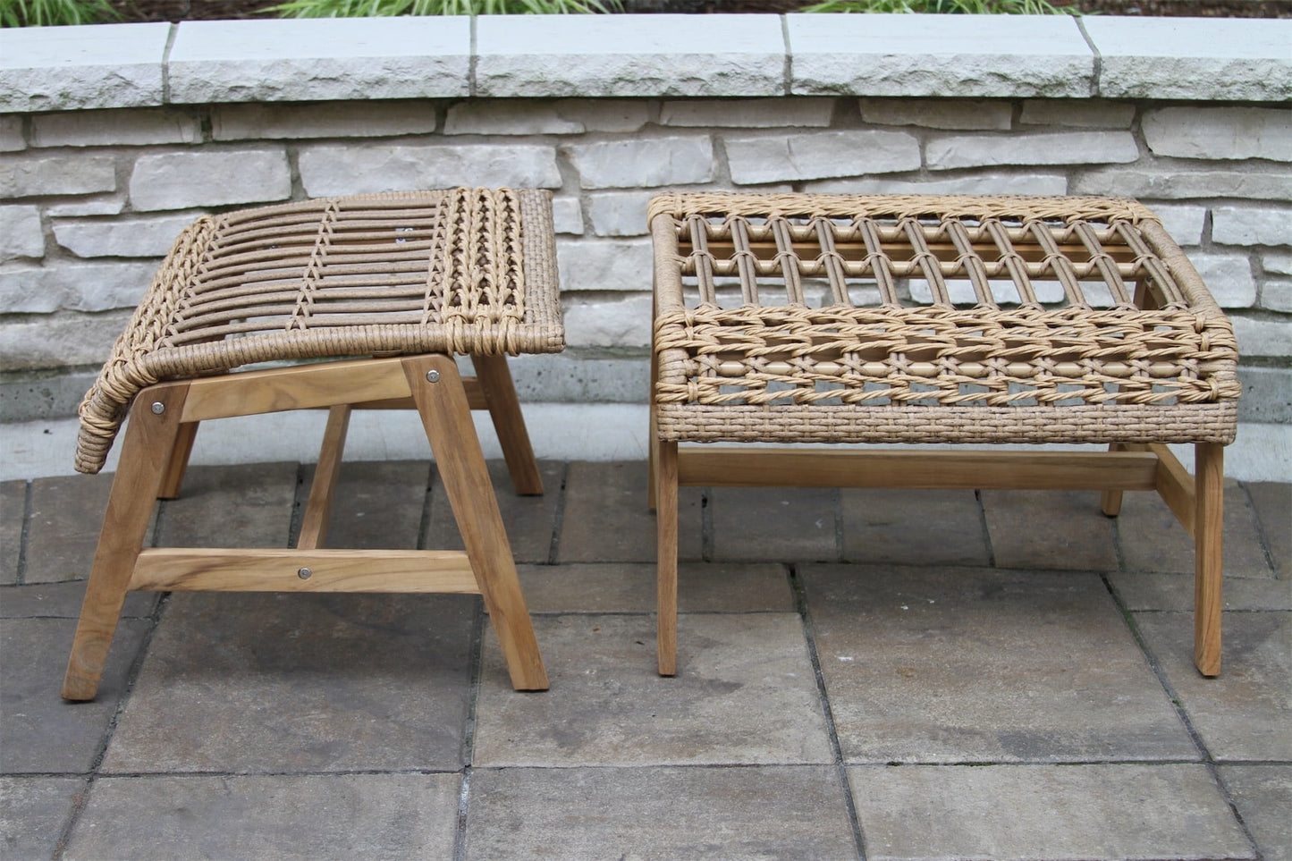 Outdoor Interiors TNA2160-BH Teak & Natural Wicker Bohemian Ottoman 2-Pack