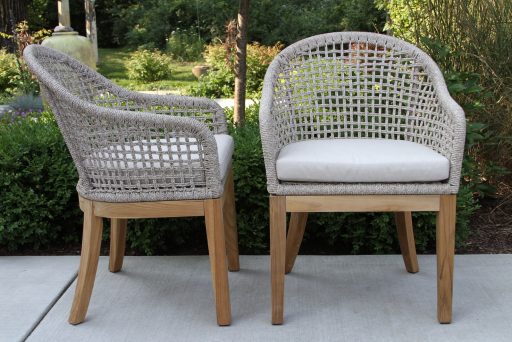 Outdoor Interiors TNA2211 Nautical Rope & Teak Dining Chairs with Sunbrella 2 Pack
