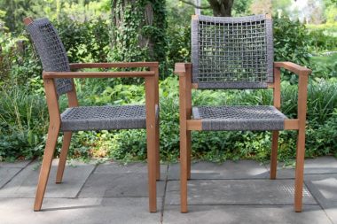 Outdoor Interiors 21083 Grey Rope & Eucalyptus Stacking Dining Chair 2 Pack