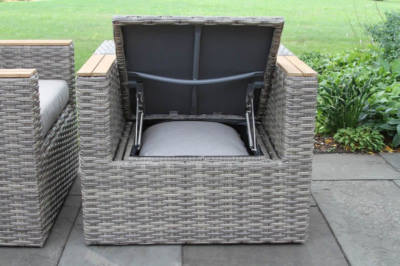 Outdoor Interiors TNA7902-GC Teak & Wicker Captains Chair with Storage Feature 2-Pack