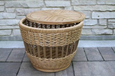 Outdoor Interiors TNA2024-BH Bohemian Teak & Wicker Lounge Chairs with TNA2048-BH Accent Storage Table 3pc Set