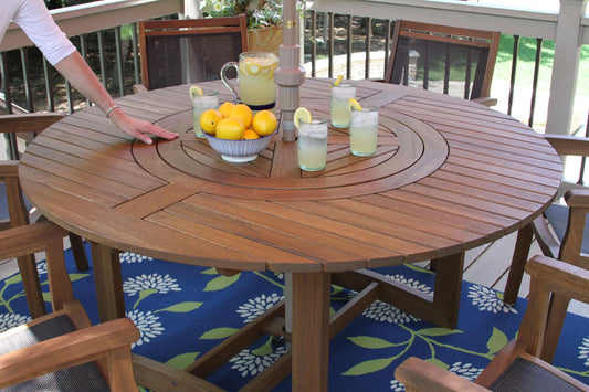 Outdoor Interiors 20663 63" Round Eucalyptus Lazy Susan Dining Table