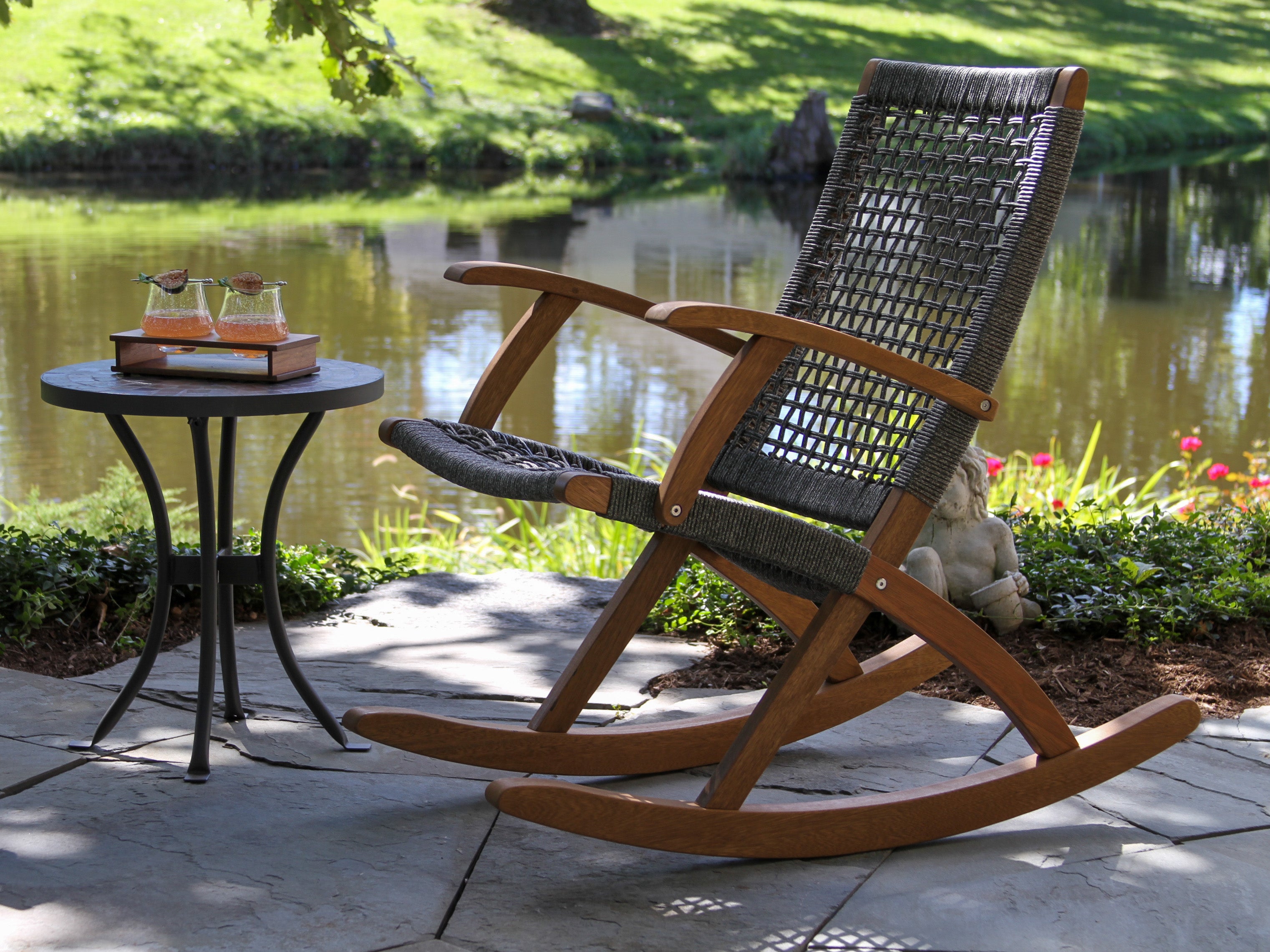 Outdoor Interiors 21095PE Grey Rope/Eucalyptus Modern Rocking Chair ...