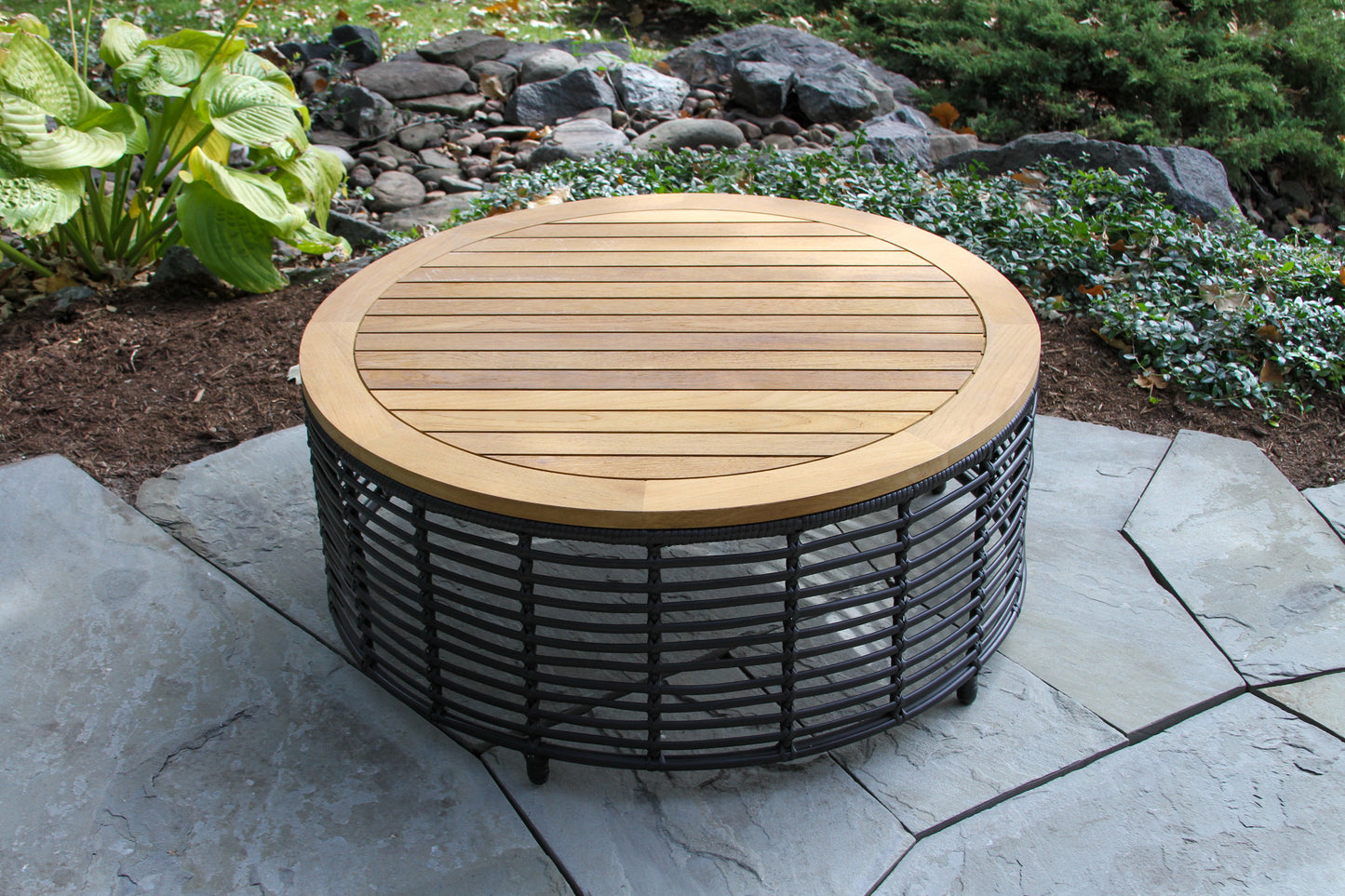 Outdoor Interiors TNA3244-B Black Lava Teak & Wicker Coffee Table