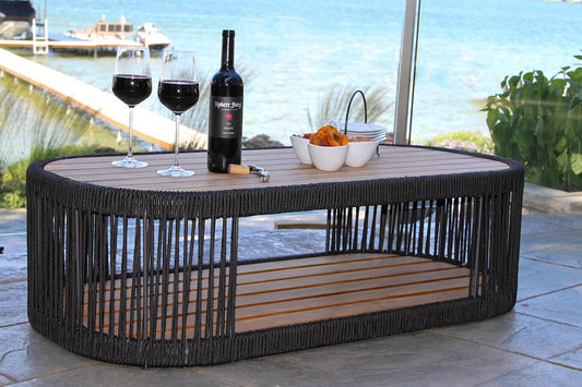 Outdoor Interiors TNA8785 Black Rope and Teak Coffee Table