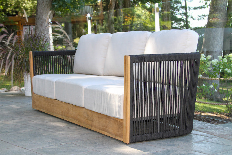 Outdoor Interiors TNA8765 Black Rope and Teak Sofa