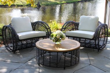 Outdoor Interiors TNA3244-B Black Lava Teak & Wicker Coffee Table