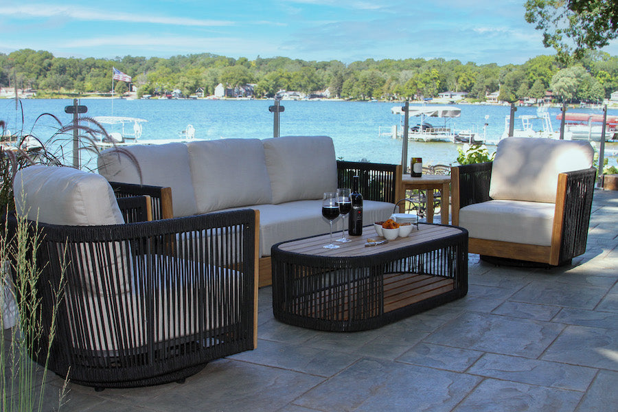Outdoor Interiors TNA8765 Black Rope and Teak Sofa